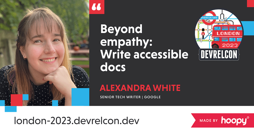 Alexandra White is speaking at DevRelCon London 2023