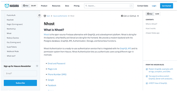 Hasura's page covering Nhost